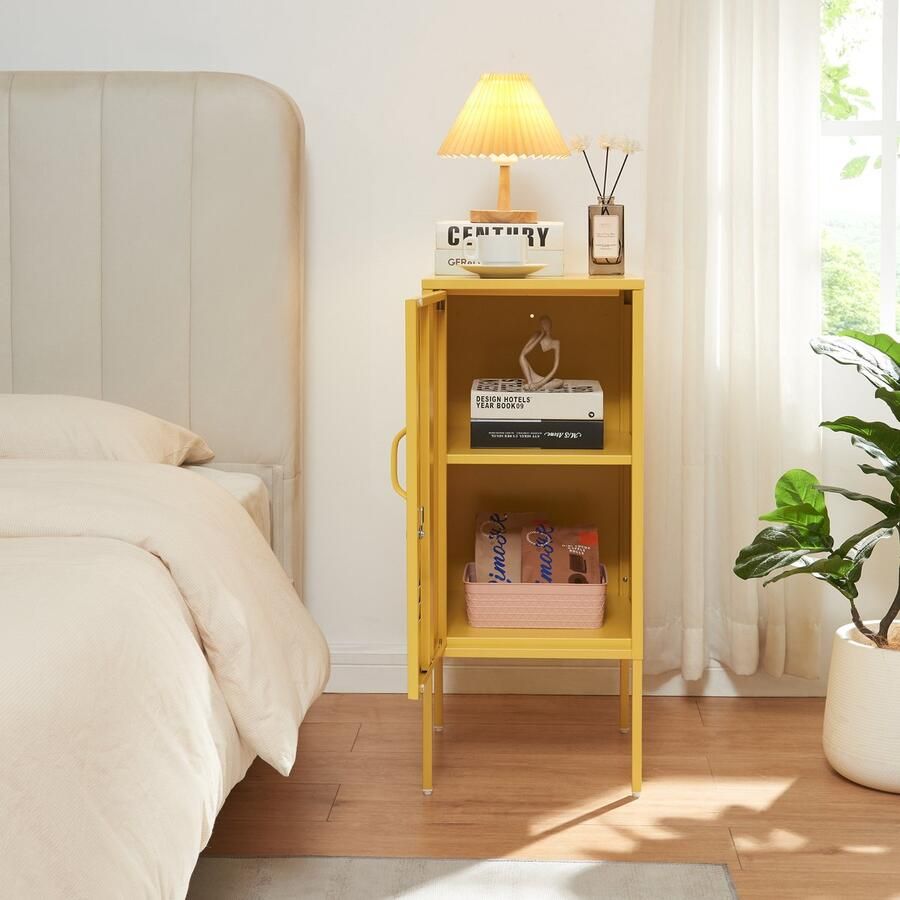 En.casa Nachtkastje Hausjärvi 82x35x35 cm staal geel [ ]