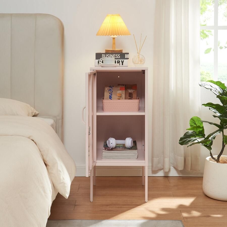 En.casa Nachtkastje Hausjärvi 82x35x35 cm staal roze [ ]