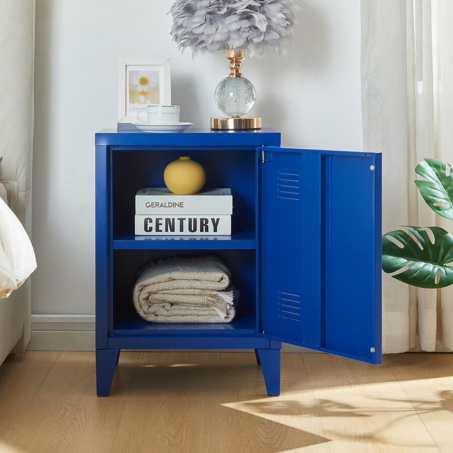 En.casa Nachtkastje Inari metaal 57x40x30 cm blauw [ ]