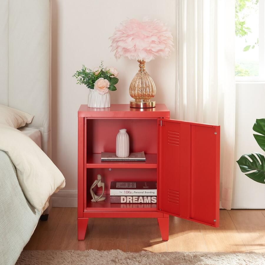 En.casa Nachtkastje Inari metaal 57x40x30 cm rood [ ]