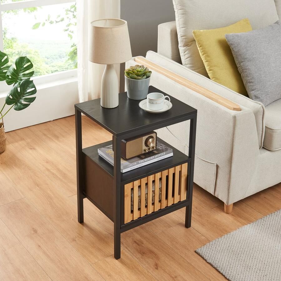 En.casa Nachtkastje Luniehti zwart en bamboe 58x40x33 cm [ ]