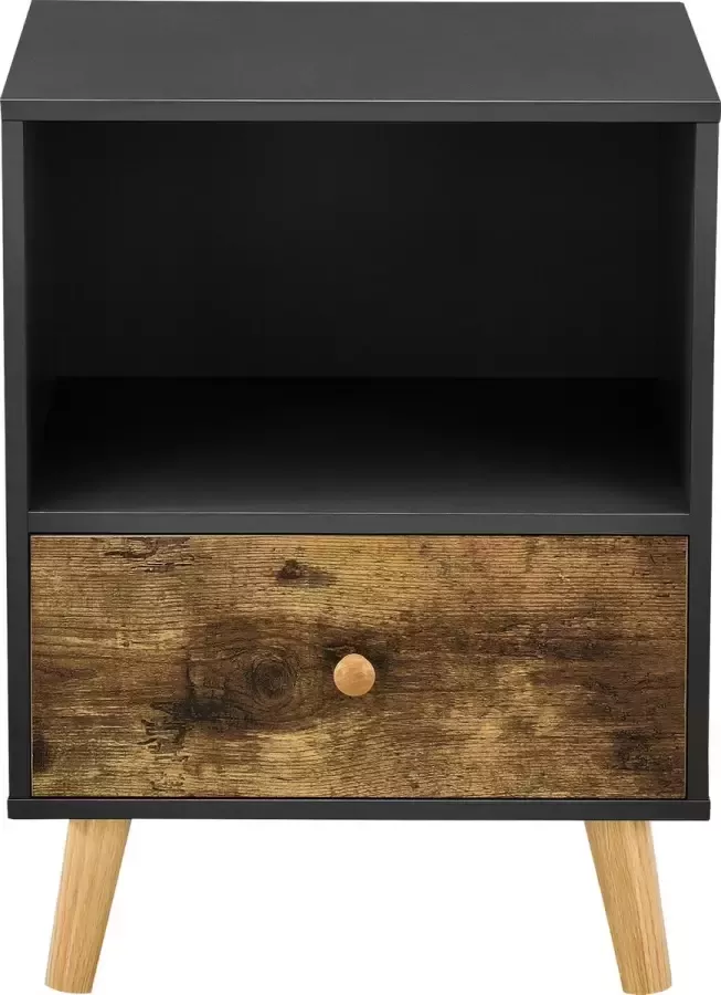 En.casa Nachtkastje Met lade & open vak Spaanplaat & hout Zwart & donker hout kleurig Afmeting (BxDxH) 40 x 30 x 54 cm