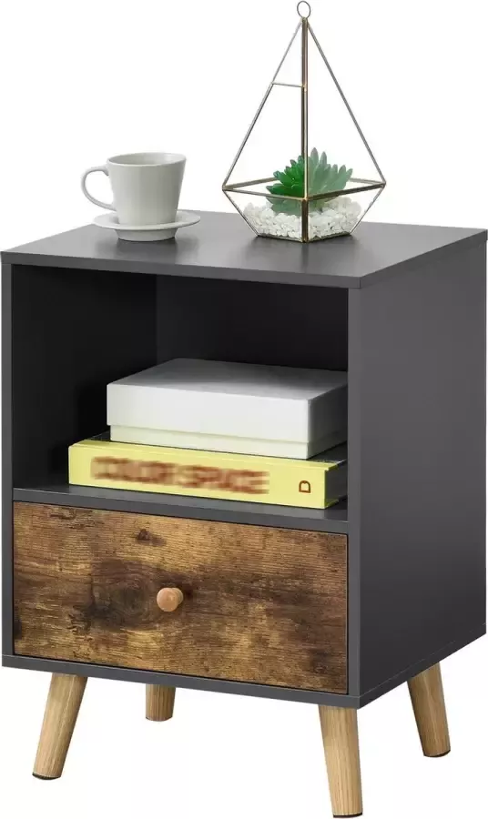 En.casa Nachtkastje Sundsvall 54x40x30 cm zwart en houtkleurig