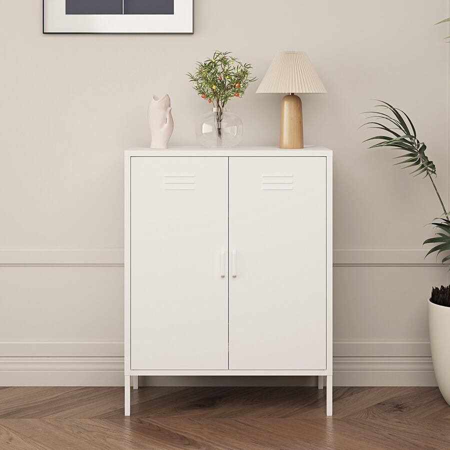 En.casa Opbergkast Pyhäranta metaal 101 5x80x40 cm wit mat [ ]