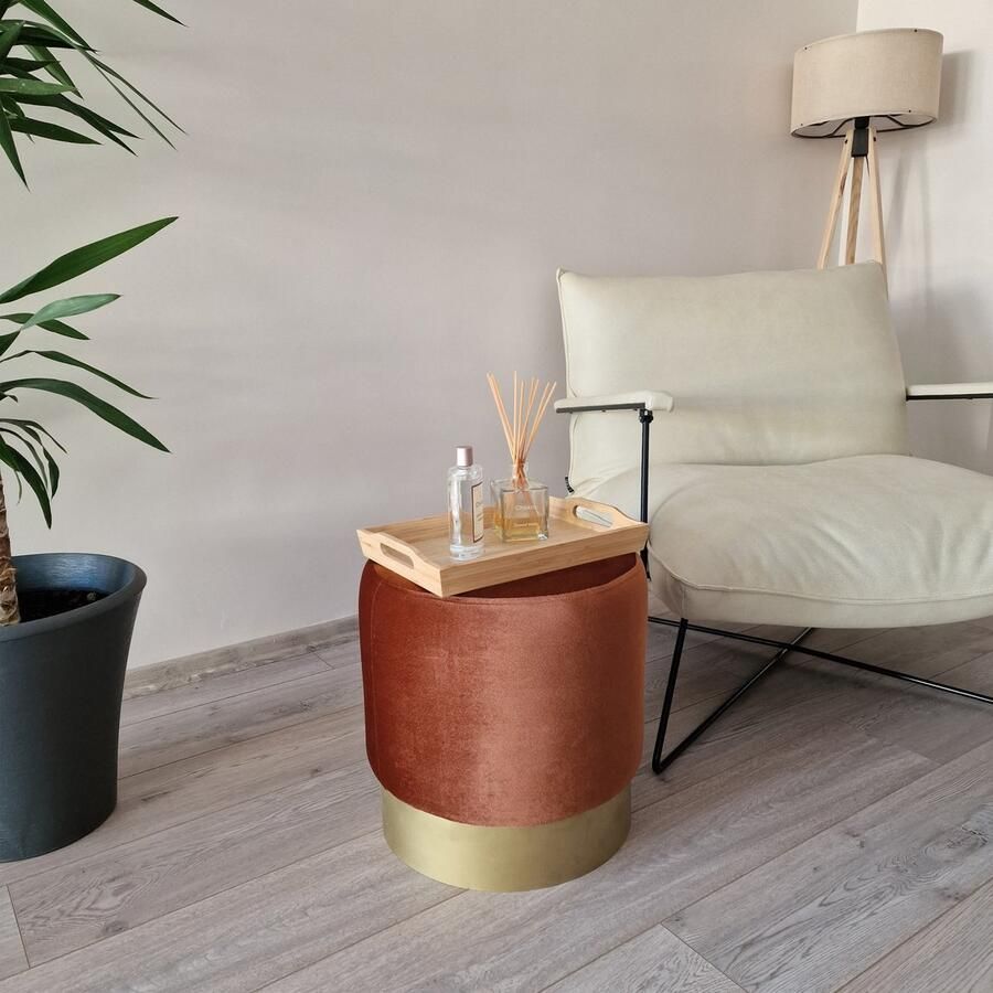 En.casa Poef Larvik voetenbank rond 40xØ40 cm goudkleurig en oranje [ ]