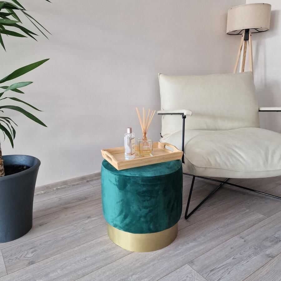 En.casa Poef Larvik voetenbank rond 40xØ40 cm goudkleurig en turquoise [ ]