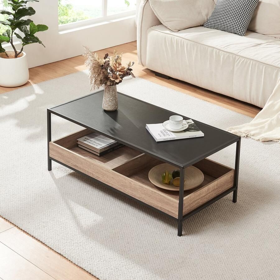 En.casa Salontafel Belana 100x48x39 cm zwart en eikenkleurig [ ]