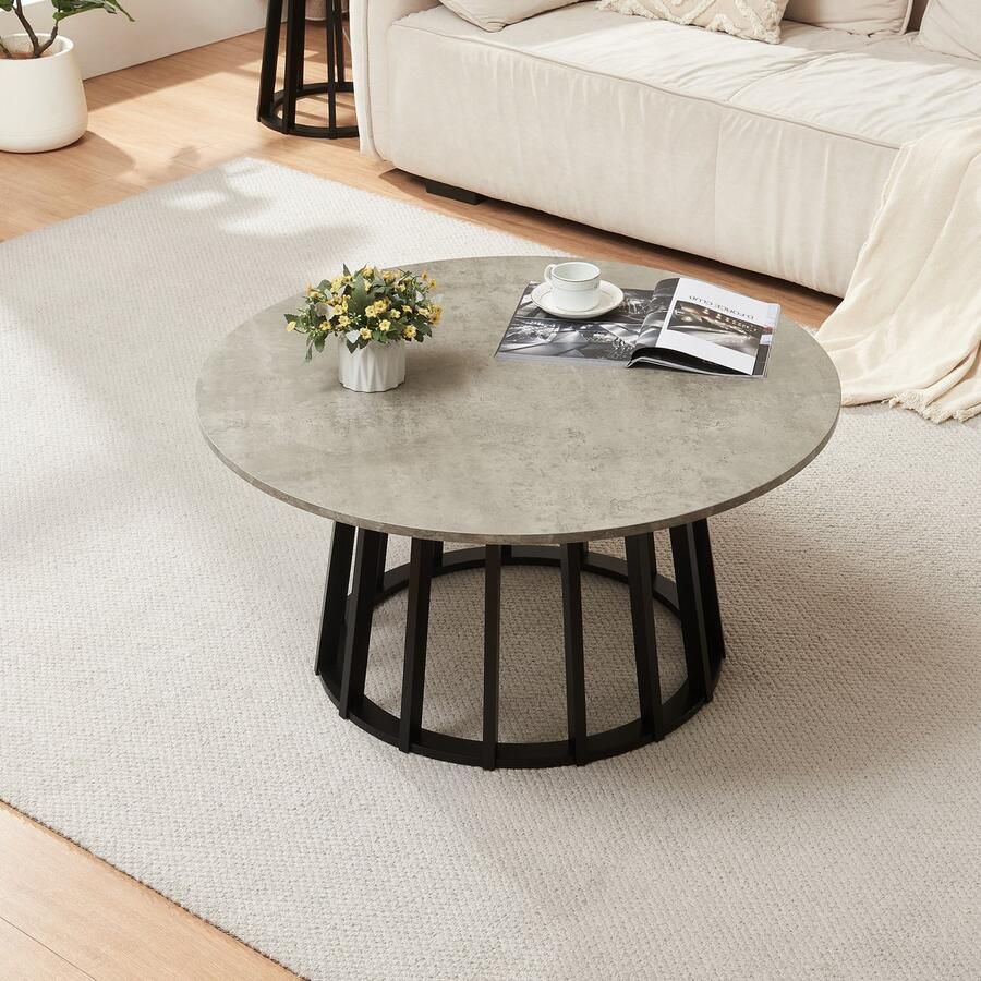 En.casa Salontafel Buzzard rond Ø90x45 cm betonkleurig en naturel [ ]