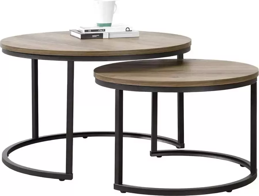 En.casa Salontafel Estergom rond set van 2 hout donker en zwart