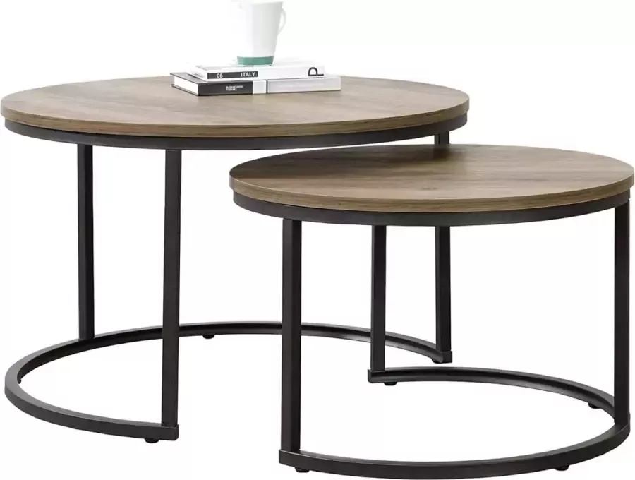 En.casa Salontafel Estergom rond set van 2 houtkleurig en zwart