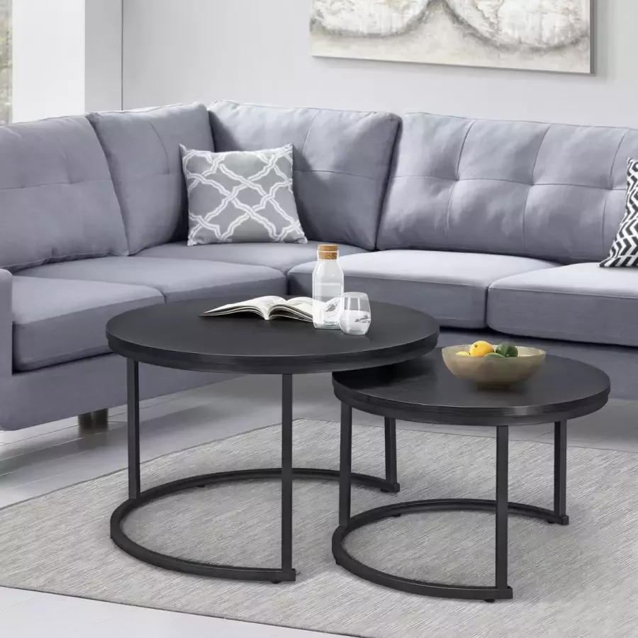 En.casa Salontafel Christchurch rond set van 2 zwart [ ]