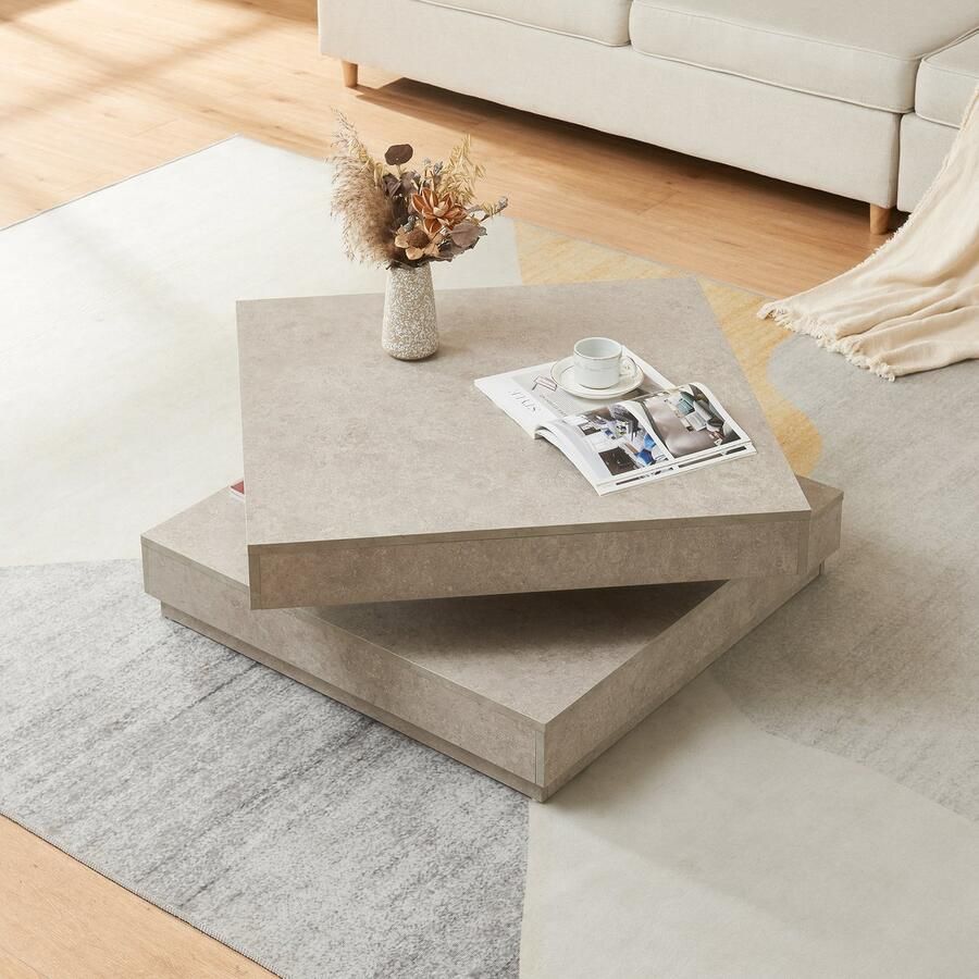 En.casa Salontafel Florenz met draaibaar blad betonkleurig licht 76x76x38 cm [ ]