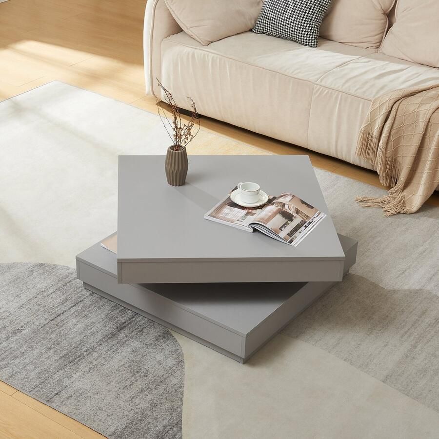 En.casa Salontafel Florenz met draaibaar blad lichtgrijs 76x76x38 cm [ ]