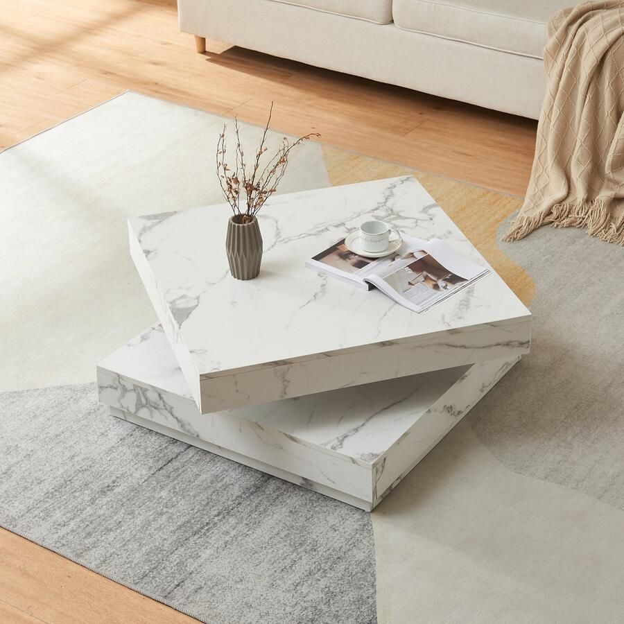 En.casa Salontafel Florenz met draaibaar blad marmerlook wit 76x76x38 cm [ ]