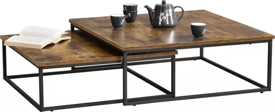 En.casa Salontafel Haninge set van 2 zwart en houtkleurig