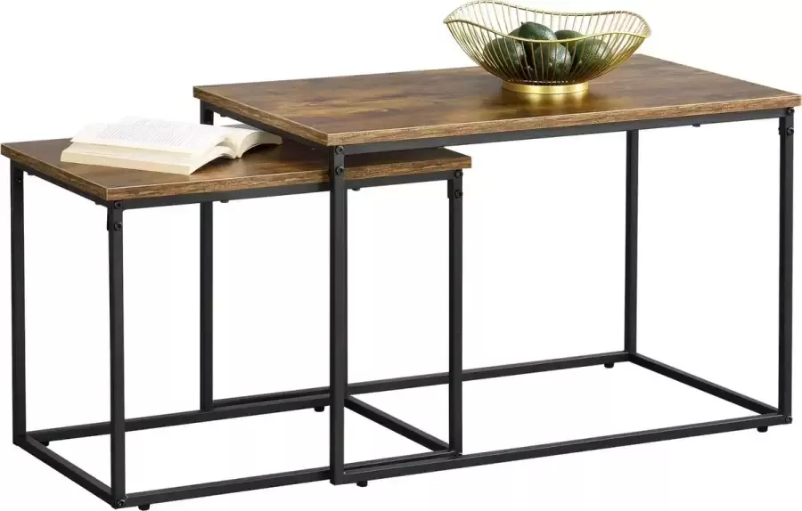 En.casa Salontafel Harnosand set van 2 zwart en houtkleurig