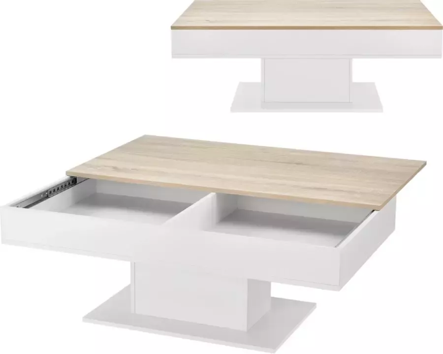En.casa Salontafel Lünen met opbergruimte 110x60x40 cm eiken en wit
