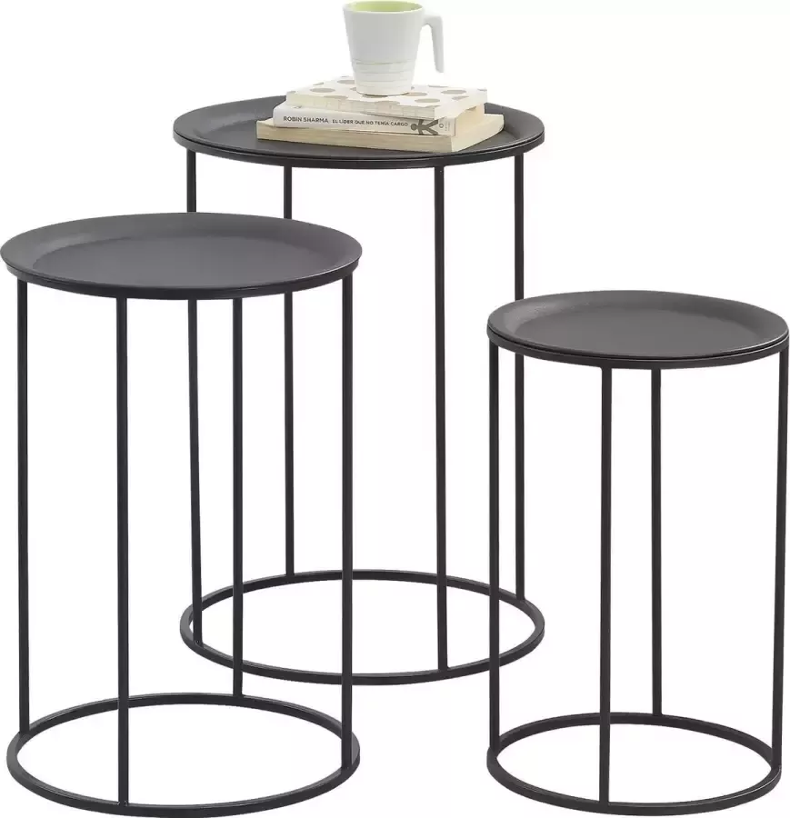 en.casa Salontafel rond set van 3 zwart 45xØ30 50xØ35 55xØ40 cm