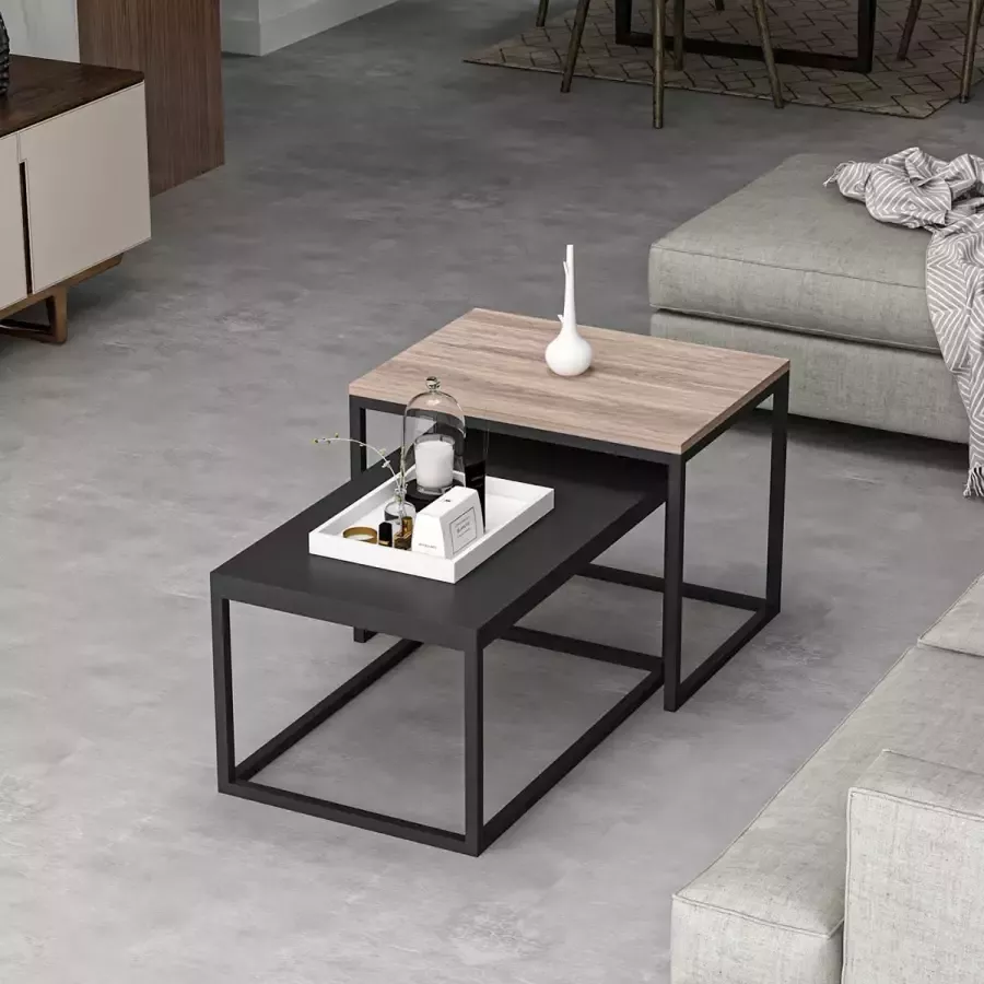 En.casa Salontafel set van 2 Aabenraa Eiken zwart