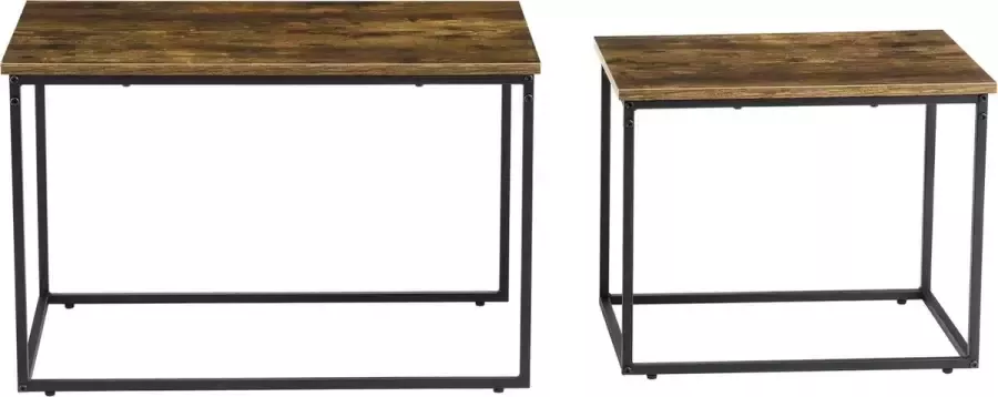 En.casa Salontafel Set van 2 stuks Spaanplaat & staal Donker hout kleurig & mat zwart Afmeting (LxBxH) 77 x 43 5 x 50 cm 55 x 38 x 45 cm