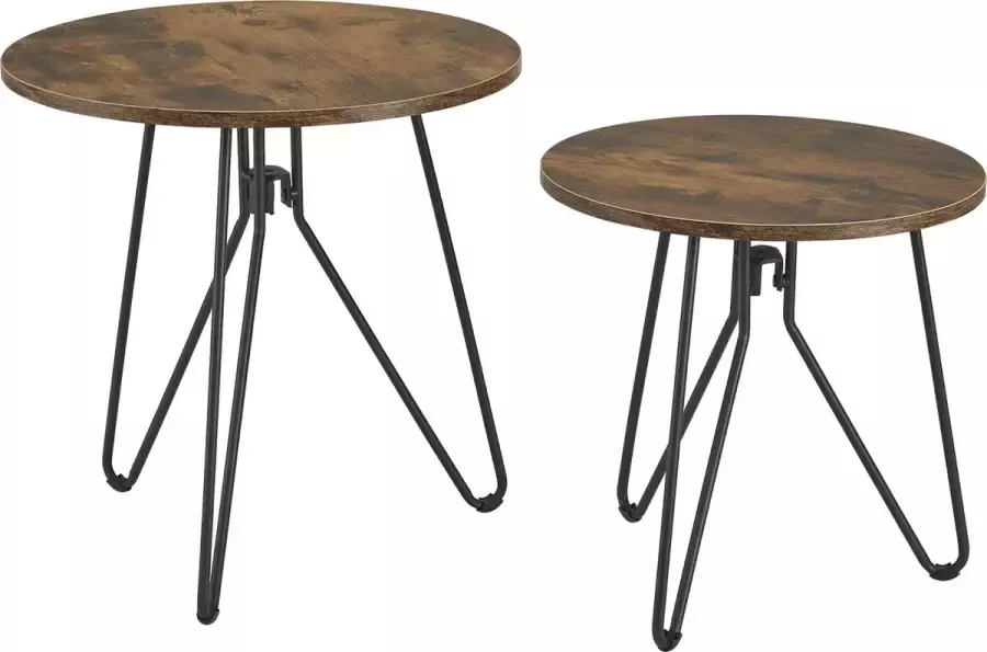 En.casa Salontafel Set van 2 stuks Spaanplaat & staal Donker hout kleurig & zwart Afmeting (HxØ) 40 x 40 & 48 x 48 cm