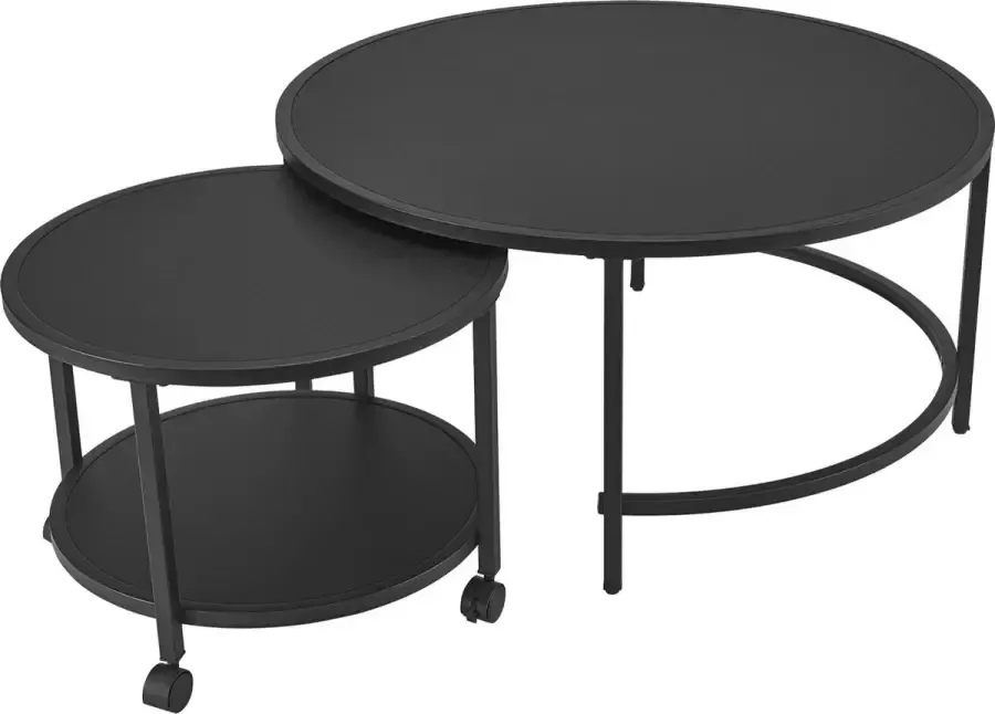 En.casa Salontafel Set van 2 stuks Spaanplaat & staal Mat zwart Afmeting (HxØ) 37 x 50 cm & 40 x 80 cm