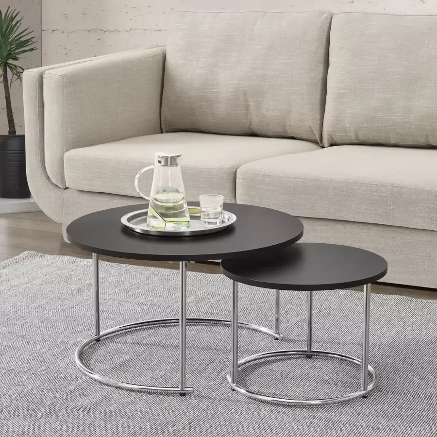 En.casa Salontafel set van 2 Ullensaker rond zwart en chroom