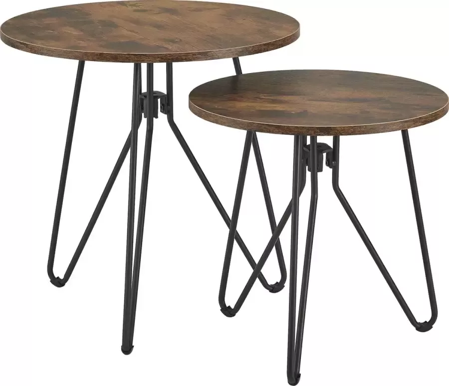 En.casa Salontafel set van 2 Väsby rond houtkleurig donker en zwart