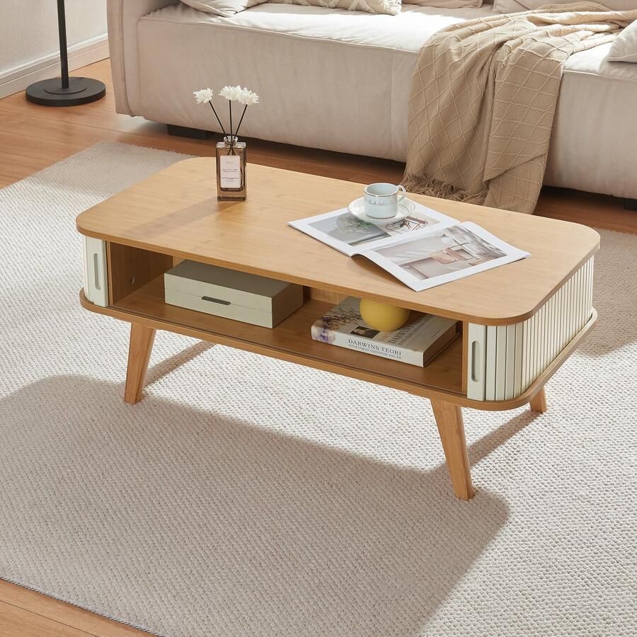 En.casa Salontafel Tysvær 100x50x40 cm naturel en cremewit [ ]