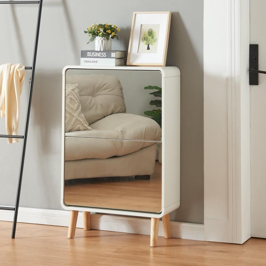 En.casa Schoenenkast Aure met 2 spiegels en 2 vouwdeuren wit [ ]