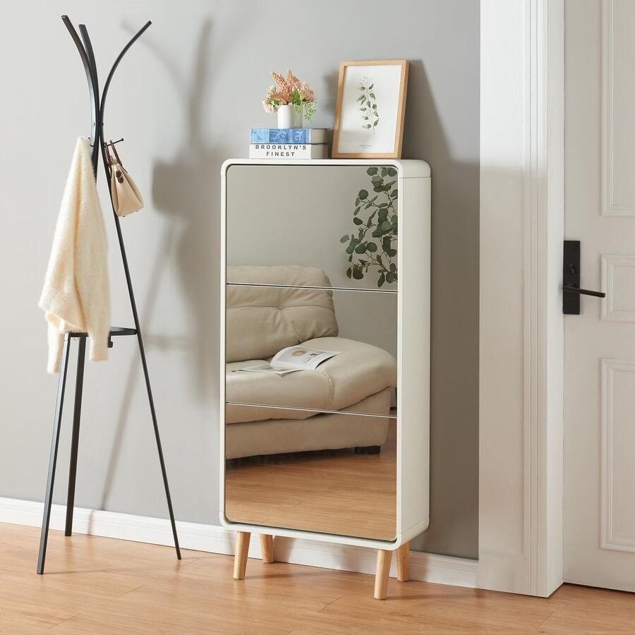 En.casa Schoenenkast Aure met 3 spiegels en 3 vouwdeuren wit [ ]