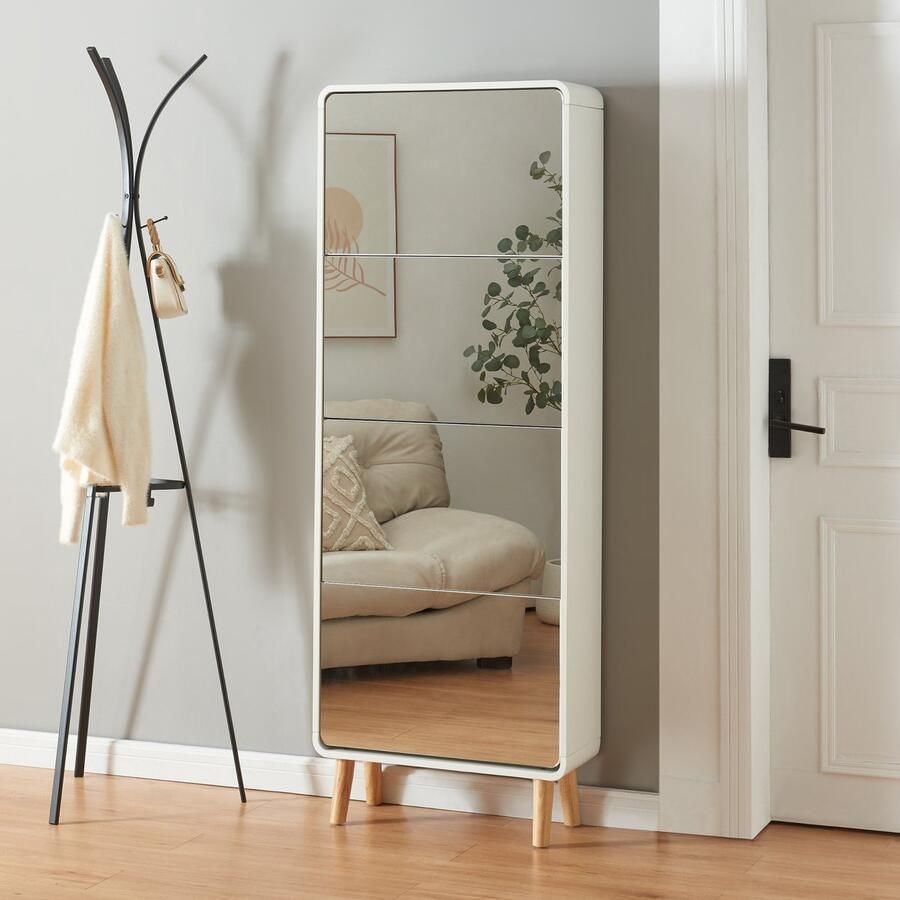 En.casa Schoenenkast Aure met 4 spiegels en 4 vouwdeuren wit [ ]