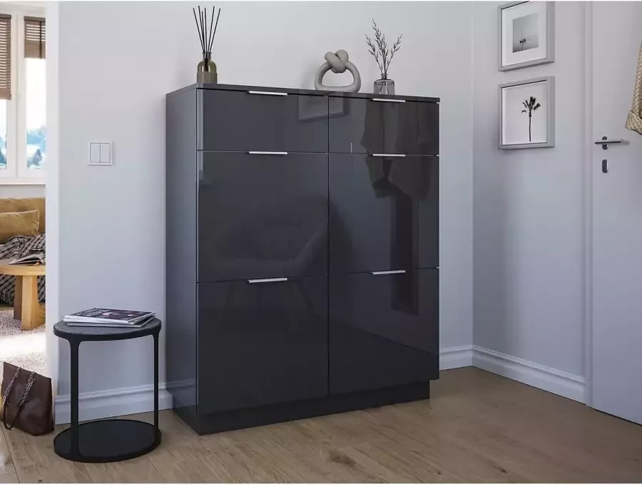 En.casa Schoenenkast garderobekasten XXL grafiet hoogglans B H D: 104 9x114 6x36 1cm