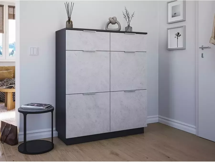 En.casa Schoenenkast garderobekasten XXL steen decor B H D: 52.9x138.9x36.1cm