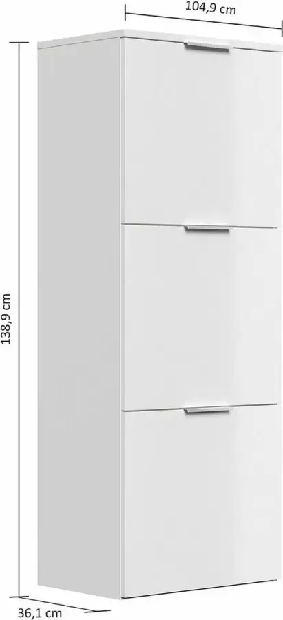 En.casa Schoenenkast -L Modern in wit hoogglans voor 12 paar schoenen B H D: 52 9x138 9x36 1cm