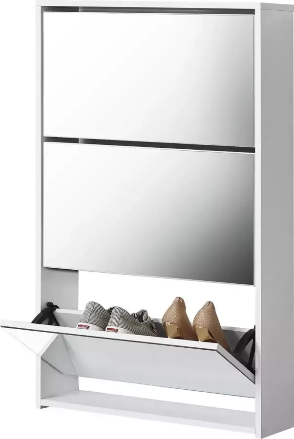 En.casa Schoenenkast met spiegels 3 vouwdeuren 102 5x63x17 wit