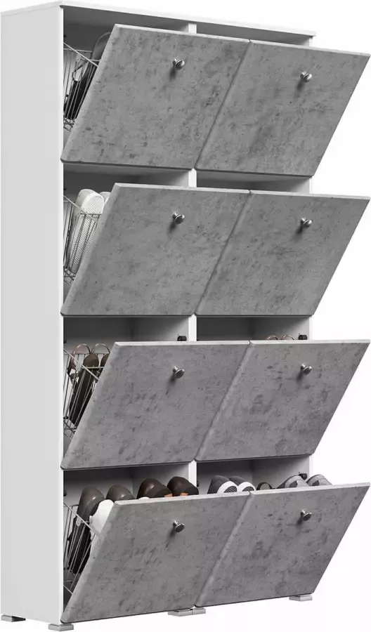 En.casa Schoenenkast Modern wit beton Nachb. B H D: 104 8x187x31 6cm