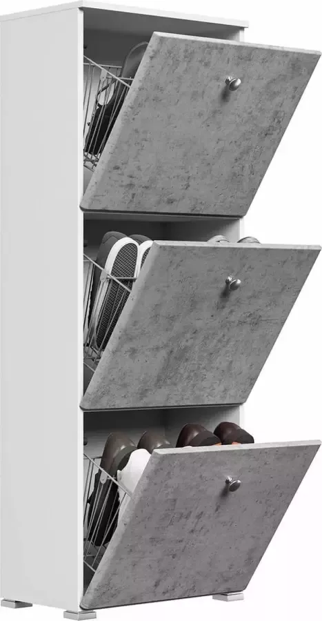 En.casa Schoenenkast Modern wit beton Nachb. B H D: 52 4x141 5x31 6cm