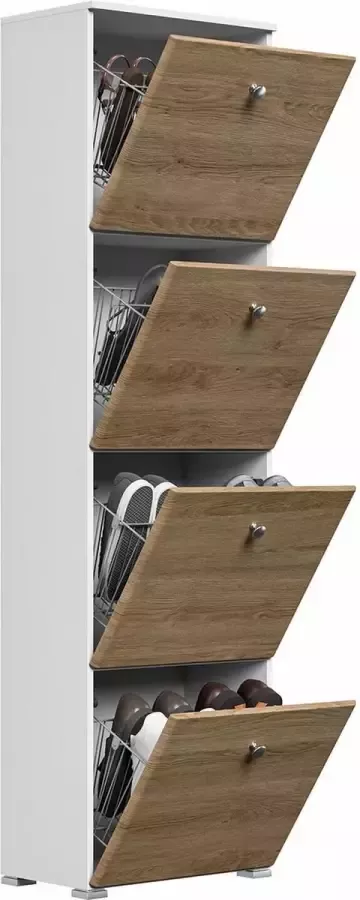 En.casa Schoenenkast Modern wit eiken herwerk. B H D: 52 4x187x31 6cm