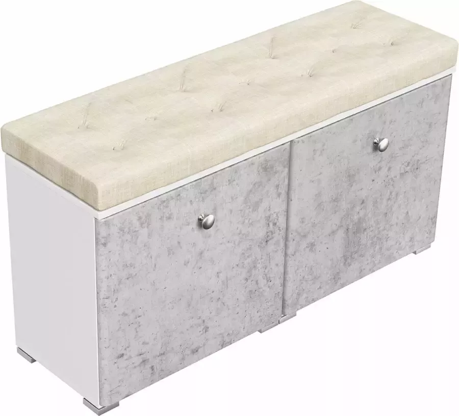 En.casa Schoenenkast Moderne schoenbank met kussens wit beton Nachb. B H D: 104 8x55 5x31 6cm