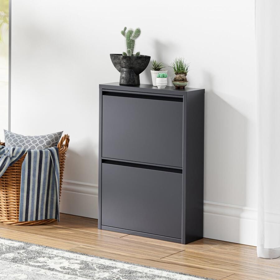 En.casa Schoenenkast Sokndal 2 kleppen grijs 71x50x15 cm [ ]