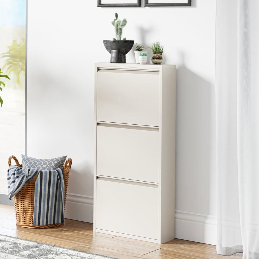 En.casa Schoenenkast Sokndal 3 kleppen gebroken wit 104x50x15 cm [ ]