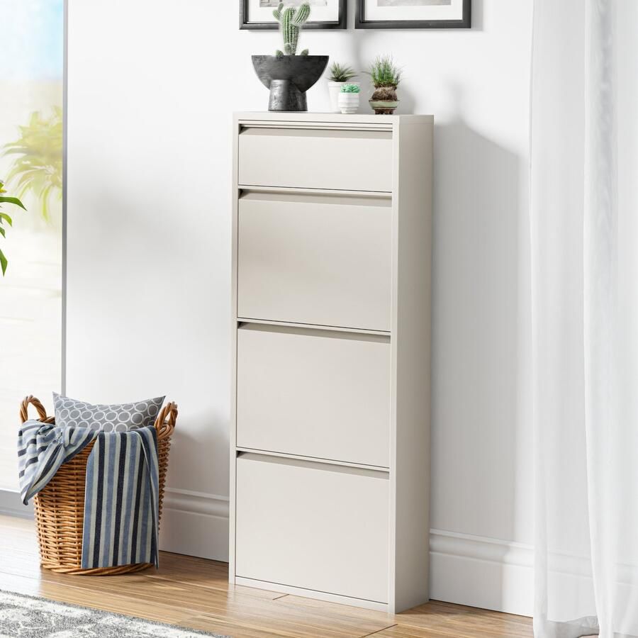 En.casa Schoenenkast Sokndal 4 kleppen gebroken wit 118x50x15 cm [ ]