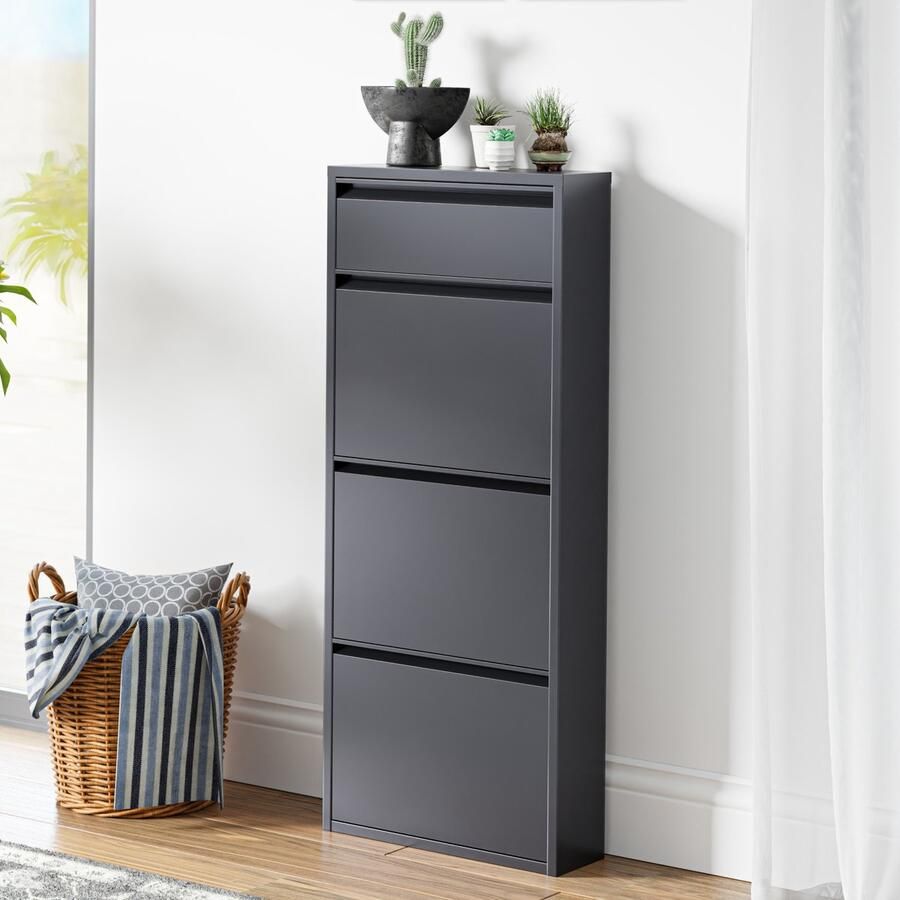 En.casa Schoenenkast Sokndal 4 kleppen grijs 118x50x15 cm [ ]