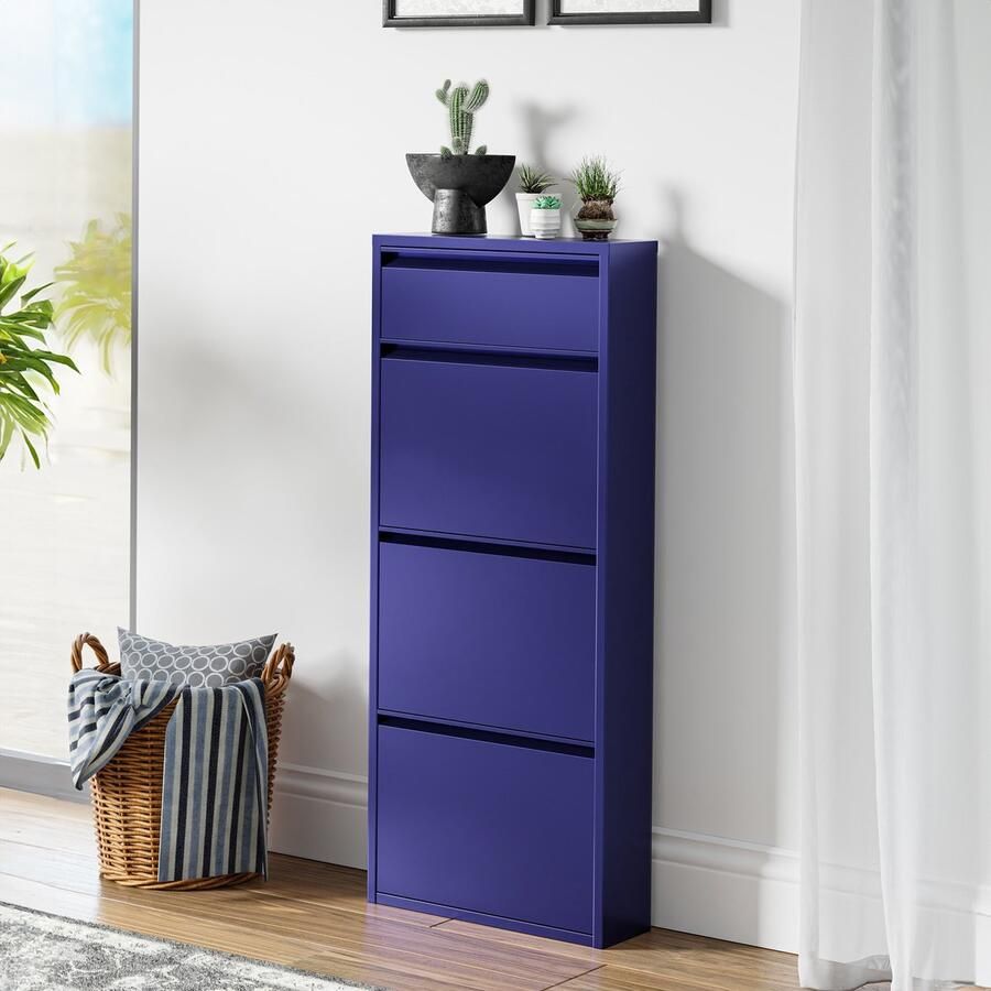 En.casa Schoenenkast Sokndal 4 kleppen middernachtblauw 118x50x15 cm [ ]