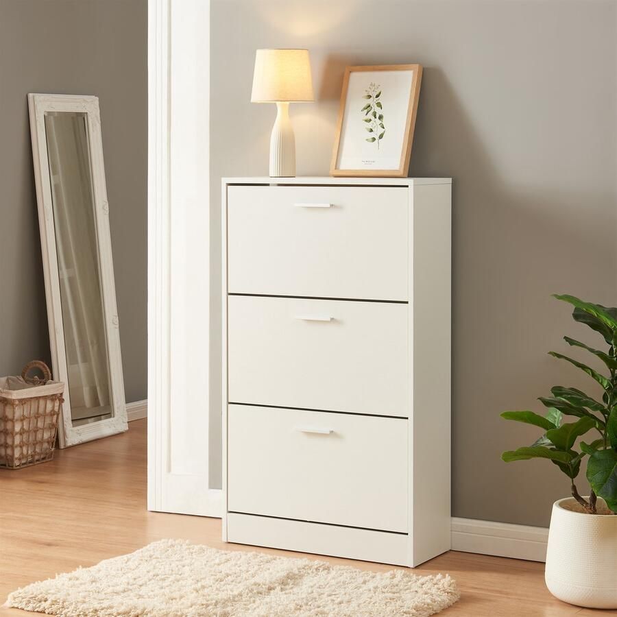 En.casa Schoenenkast Sykkylven 3 kleppen wit 103x60x24 cm [ ]