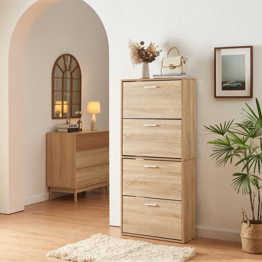 En.casa Schoenenkast Sykkylven 4 kleppen sonoma eiken 134x60x24 cm [ ]