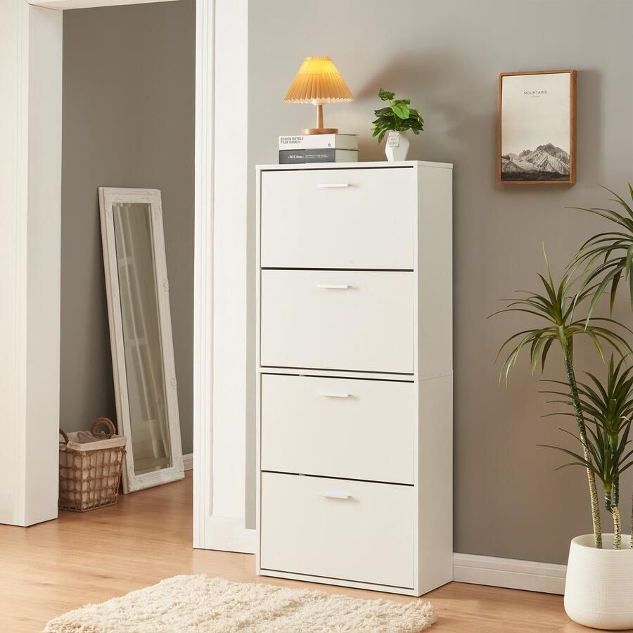 En.casa Schoenenkast Sykkylven 4 kleppen wit 134x60x24 cm [ ]