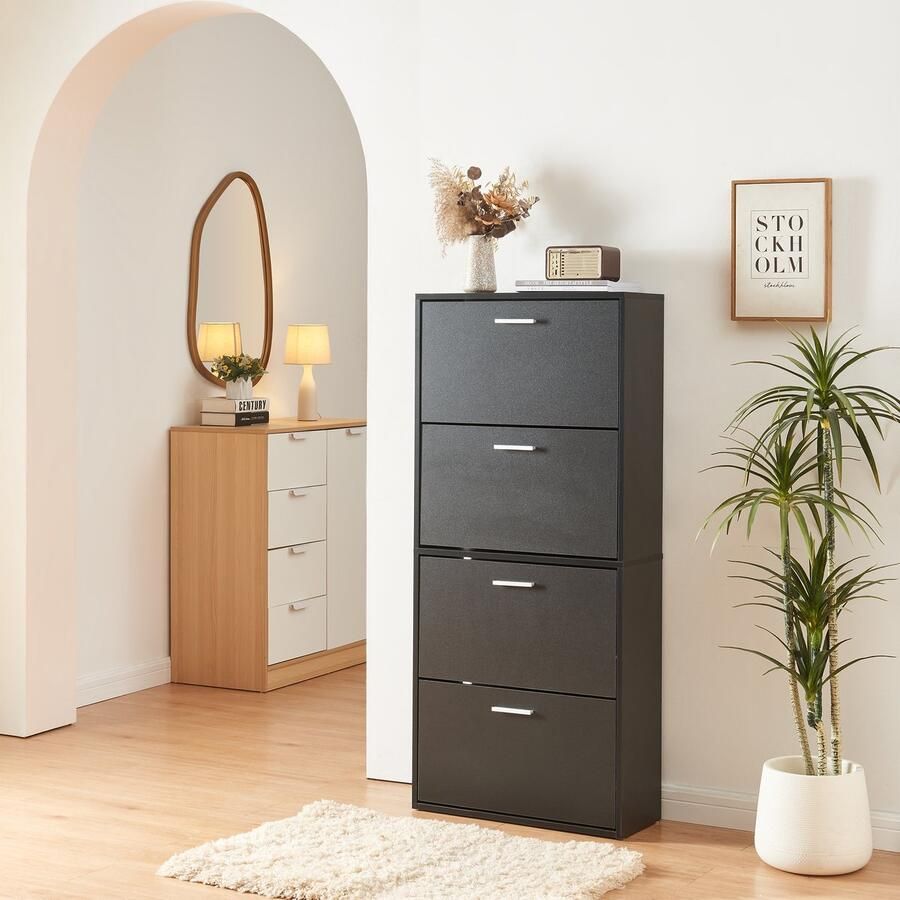 En.casa Schoenenkast Sykkylven 4 kleppen zwart 134x60x24 cm [ ]