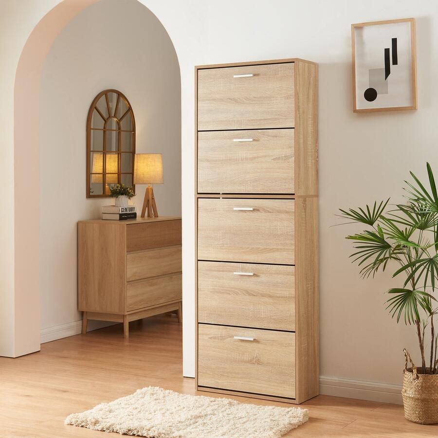 En.casa Schoenenkast Sykkylven 5 kleppen sonoma eiken 169x60x24 cm [ ]
